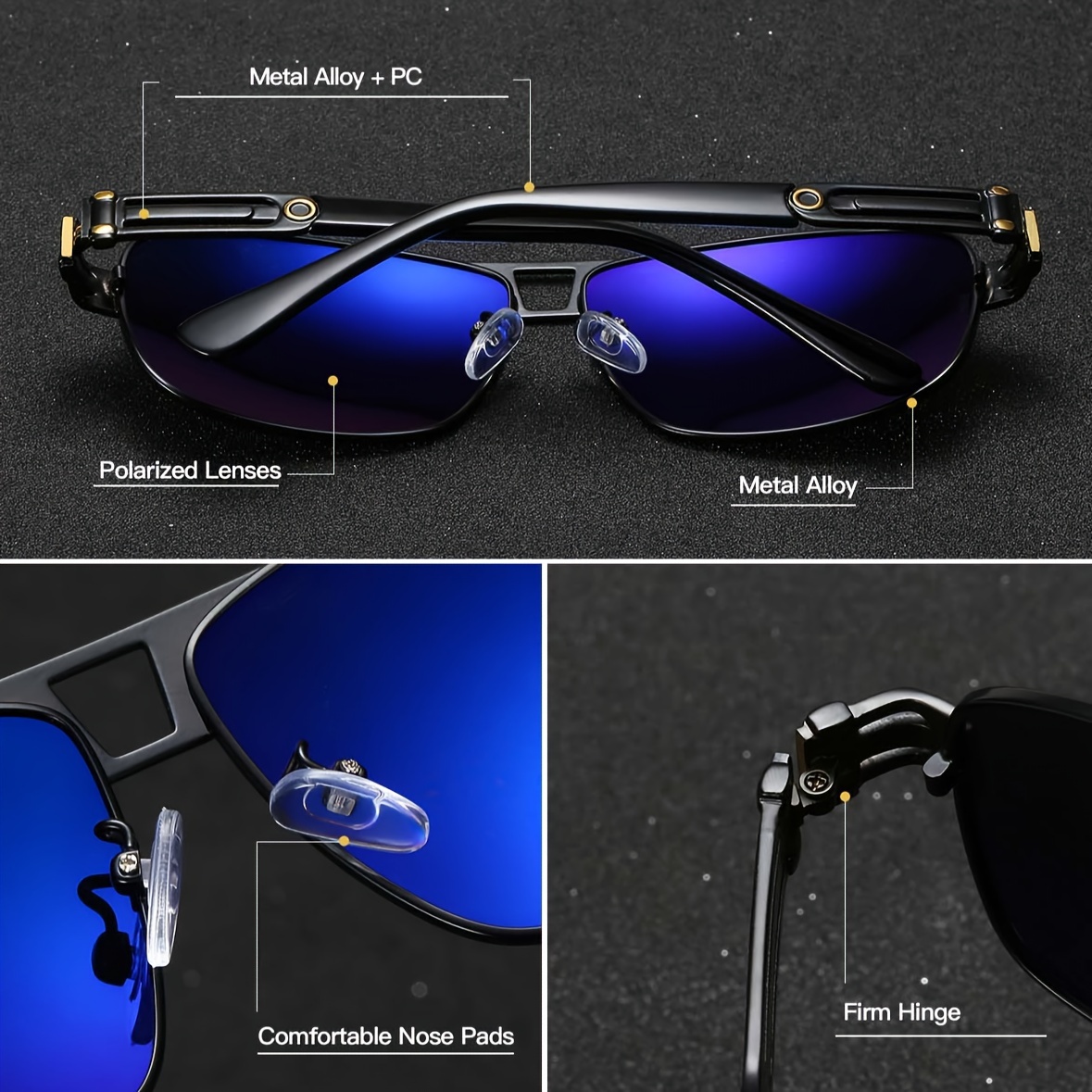 Polarized Rectangle Alloy Frame Sunglasses Driving Sun Glasses