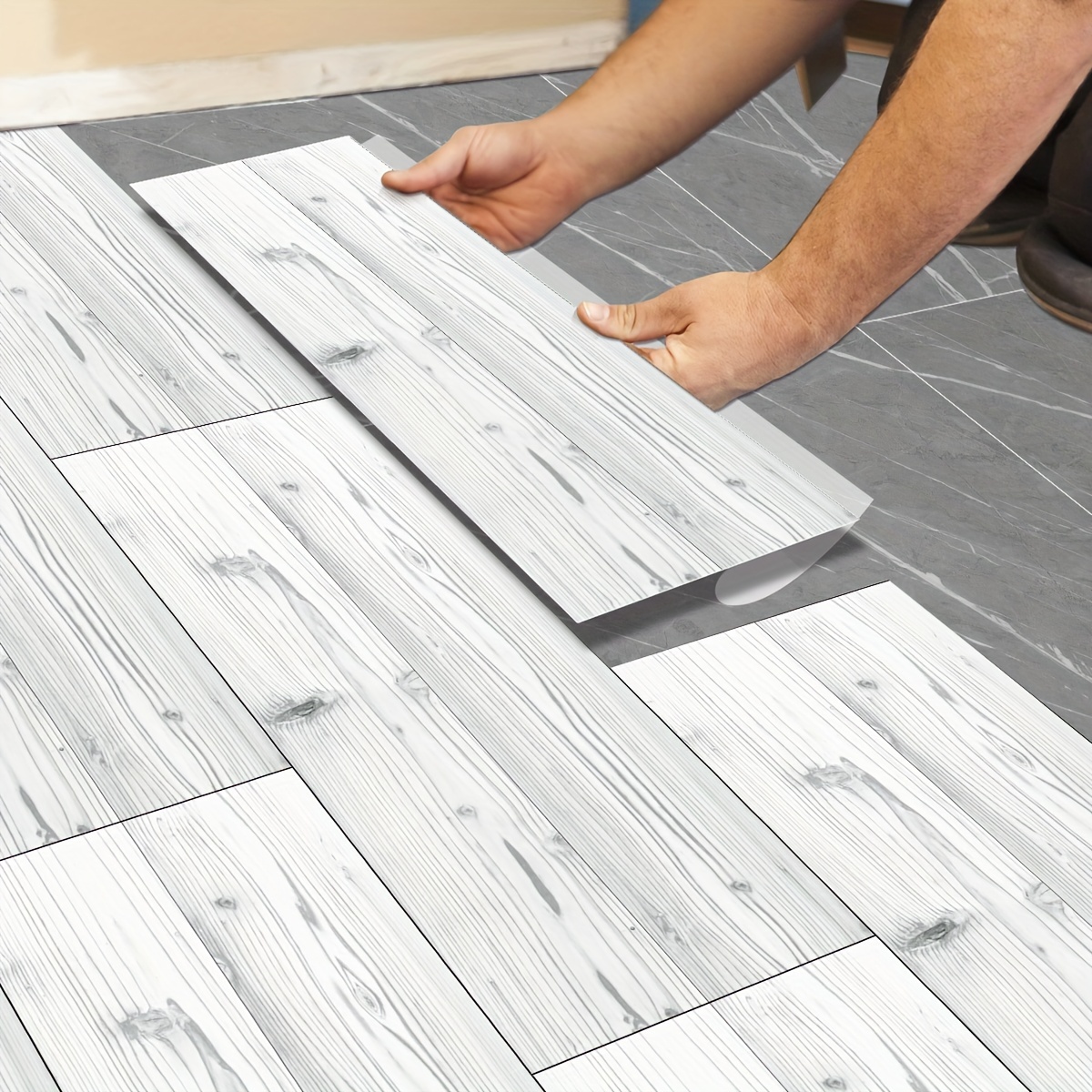 Simulated Wood Veneer Flooring Light Grey/slate Grey/blue - Temu