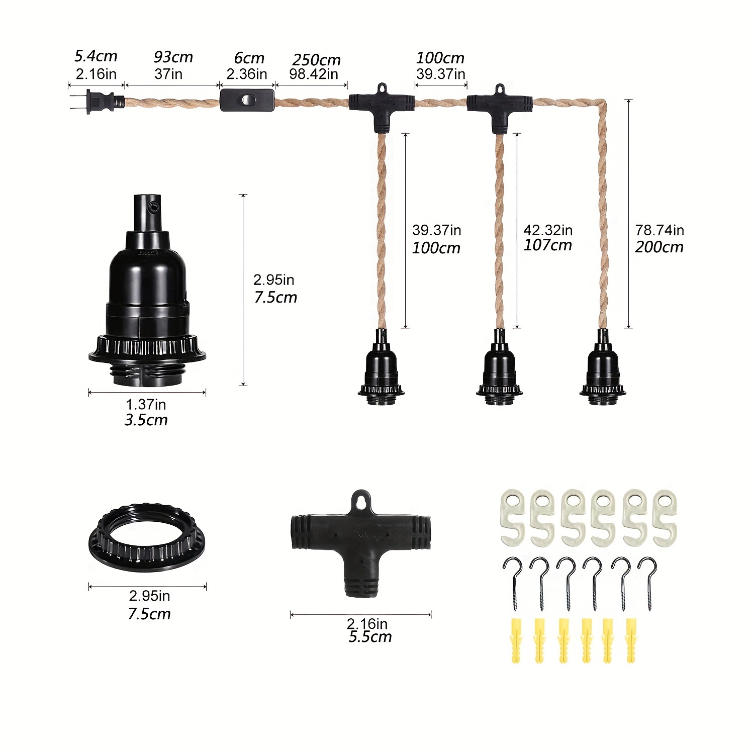 Suspension DIY avec corde de chanvre, câble textile, suspension