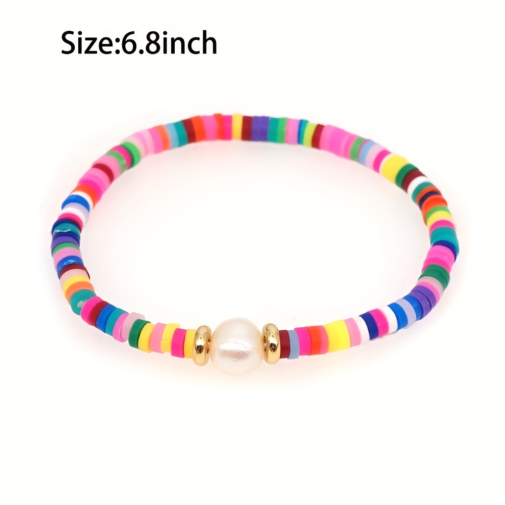 Boho Polymer Clay Disc Beads Stretch Bracelet New Fashion Multicolored Beads Mixed Surf Jewelry 1pc,Temu