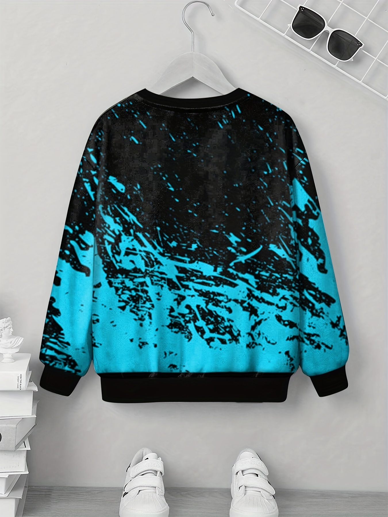 teens 3d color block ice elements print trendy sweatshirt kids casual pullover cool street wear clothes
