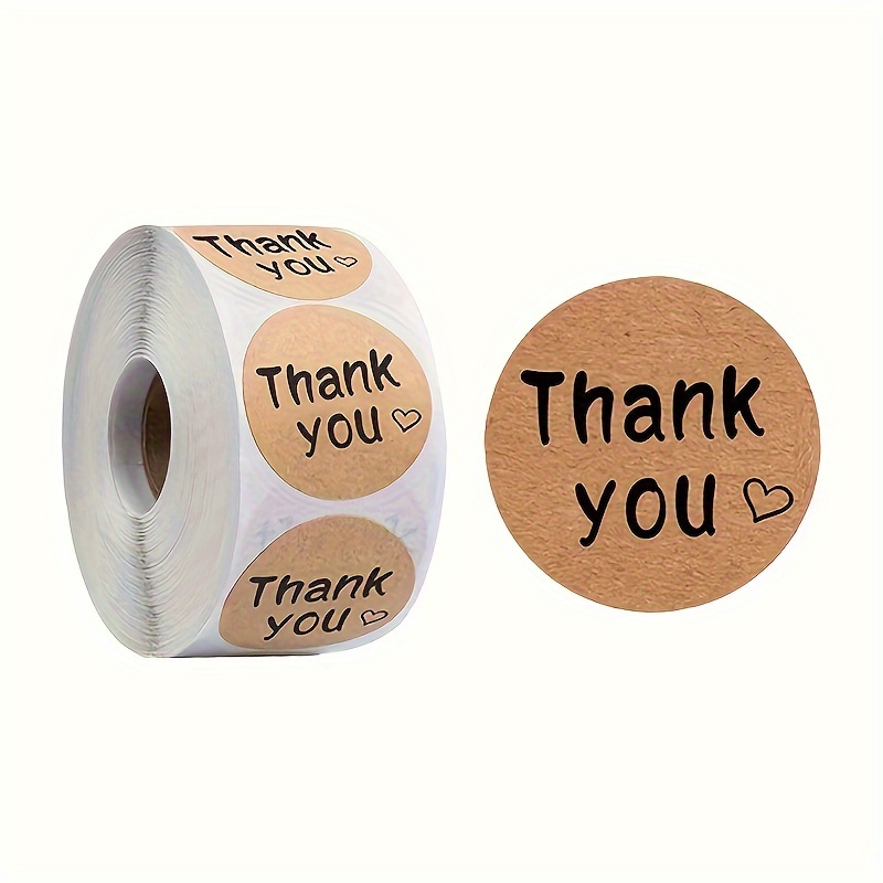 

1roll, 500pcs Kraft Paper Round Sticker Thank You Sticker Label, Box Seal Sticker, Seal Sticker, Business Commodity Packaging Sealing Stickers, Gift Box Decor Bag Packaging Label, Party Supplies