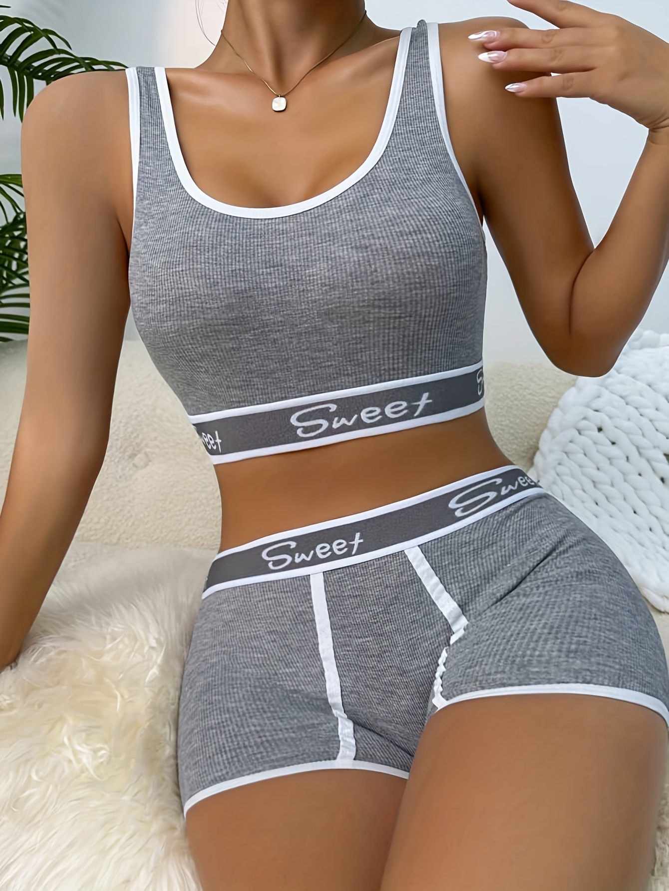 Women's Seamless Underwear Set (wireless Bra & Boyshorts Panties) Grey Set