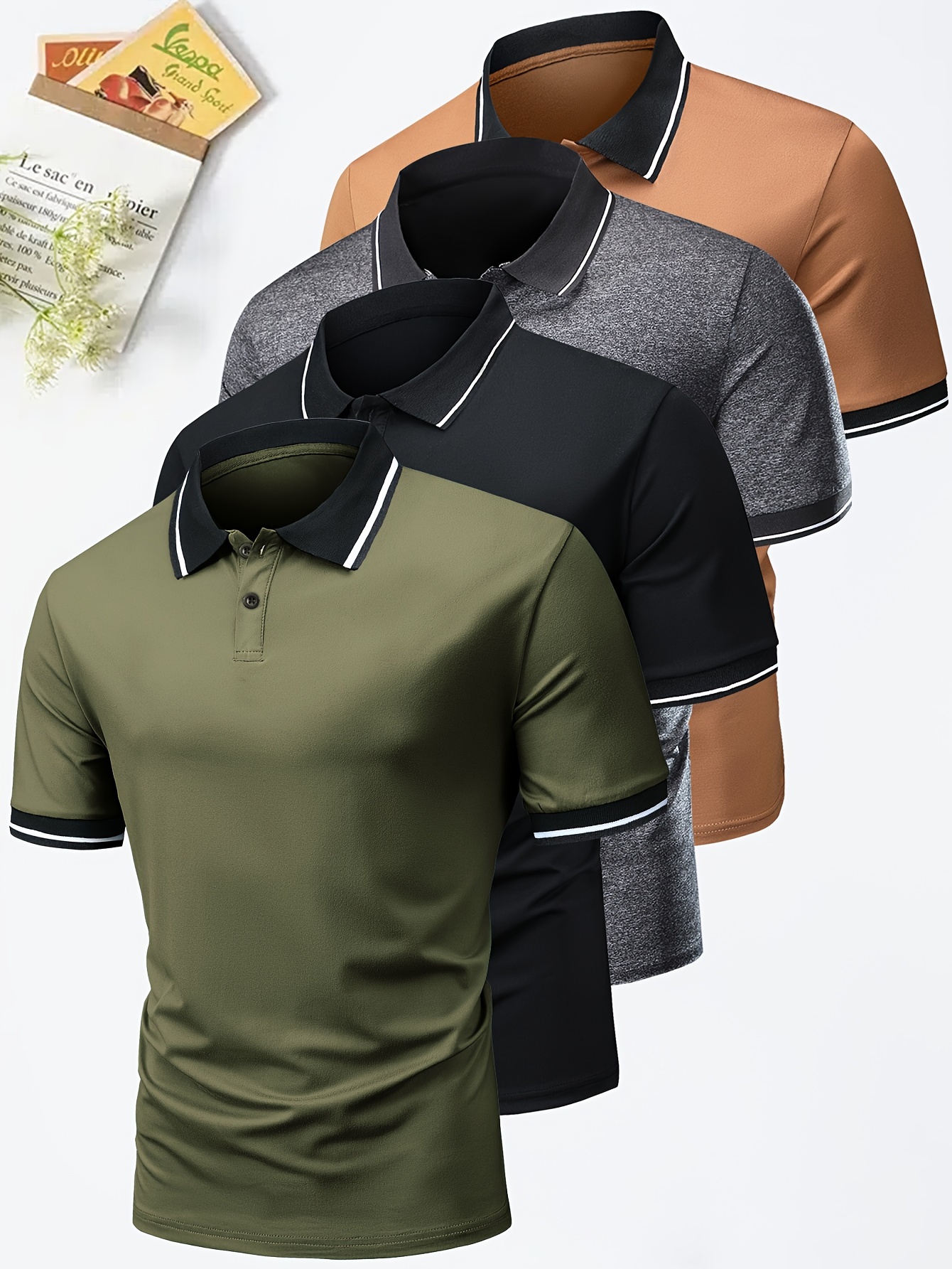 4Pcs Maglietta Da Golf Traspirante Vestibilità Regolare, Maglietta Casual A Collo A V A Manica Corta Per L'estate, Abbigliamento Maschile