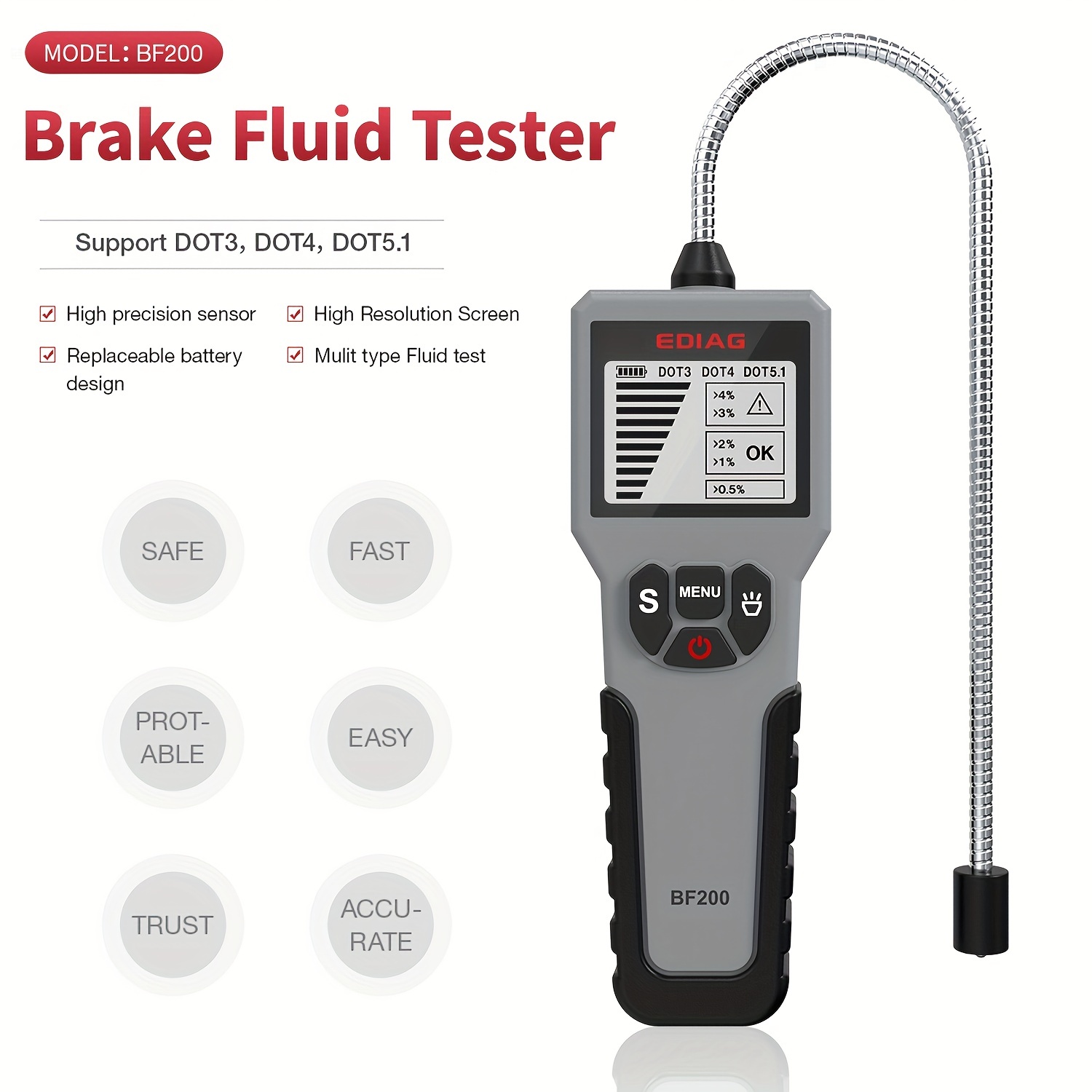 Brake Fluid Liquid Tester Auto Brake Diagnostic Testing Tool Hydraulic Fluid  Liquid Oil Moisture Analyzer With 5 LED Indicators Brake Testing Tool 2024  - $7.99