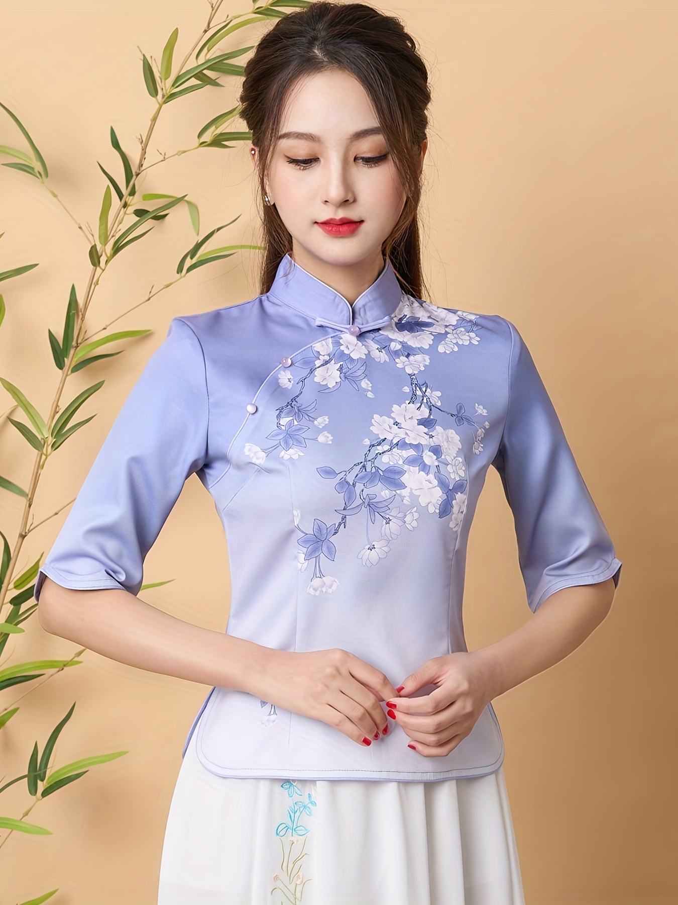 Floral Print Ethnic Tang Suit Vintage Mandarin Collar - Temu Canada