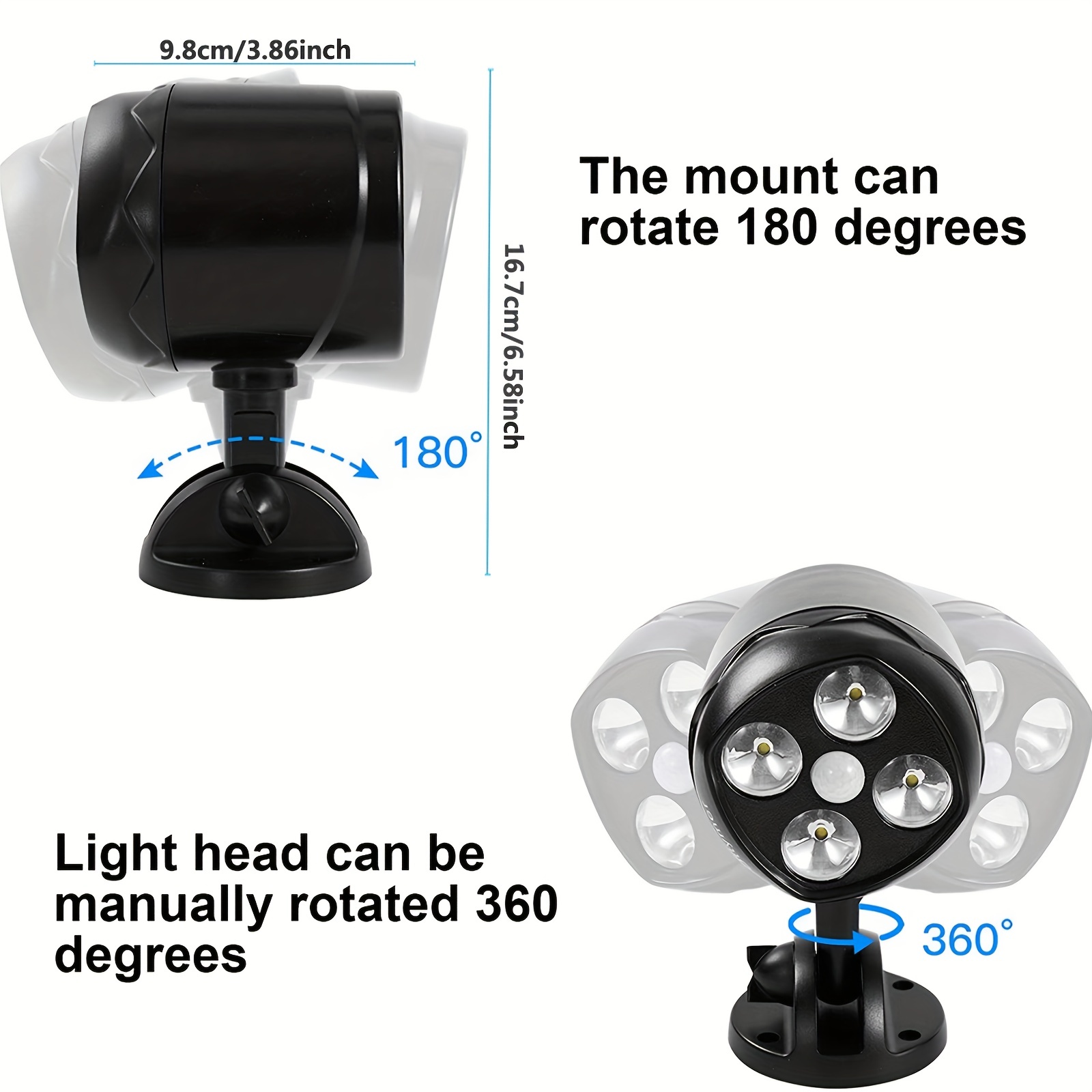 Lampe d'extérieur avec détecteur de mouvement, projecteur LED étanche IP65  alimenté par batterie 600lm, détecteur de mouvement avec batterie flexible  pour jardin, allée, terrasse, entrée 
