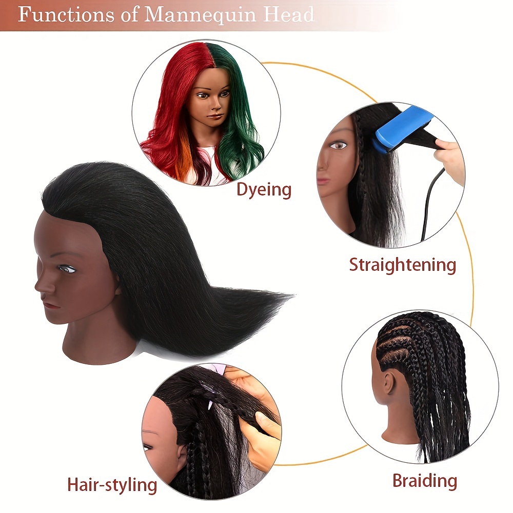 Traininghead 100% Real Hair Mannequin Head Training Head Cosmetology Doll  Head Manikin Practice Head Hairdresser With Free Clamp Holder Female (Black