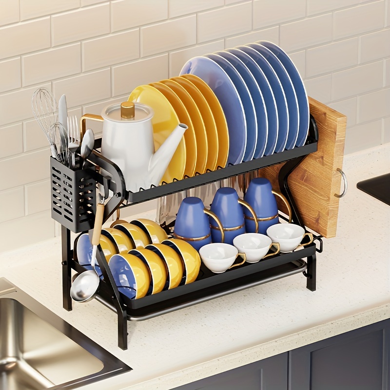 1pc Dish Drying Rack For Kitchen Counter Over The Sink, Detachable Larger  Capacity 2-Tier Dish Drying Rack Drainboard Set With Double-Layer Bowl  Rack, Cup Rack, Drain Board, Sticky Board Rack, Cutlery Rack
