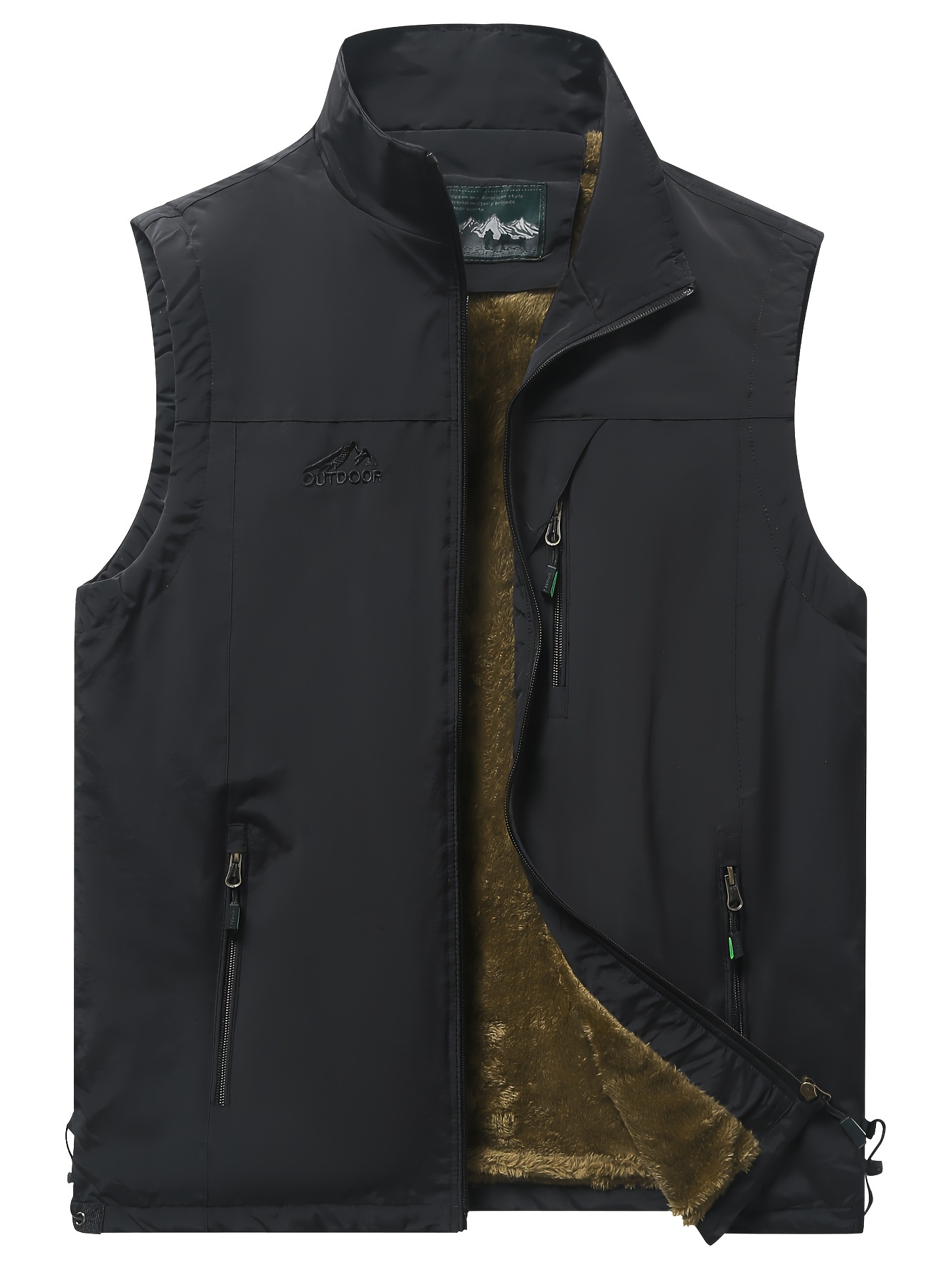 Temu Fall/Winter Casual Solid Photography, Men's Pocket Zip Up Sleeveless Fishing Warm Fleece Zipper Pockets Cargo Vest Outwear Stand Collar Zip Up
