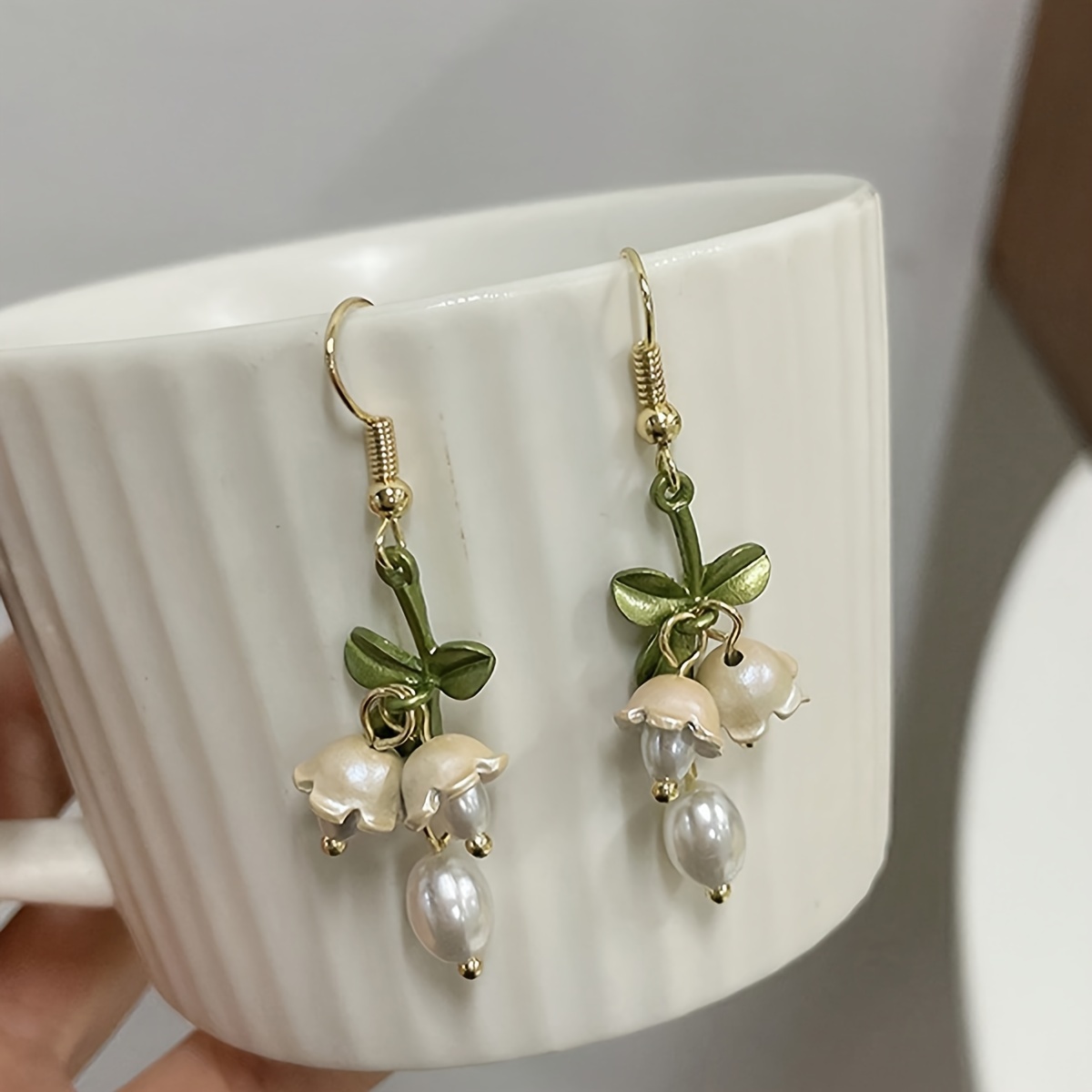 

Bellflower With Pearl Decor Dangle Earrings -style Ear Accessories Vacation Use Jewelry Datting Gift