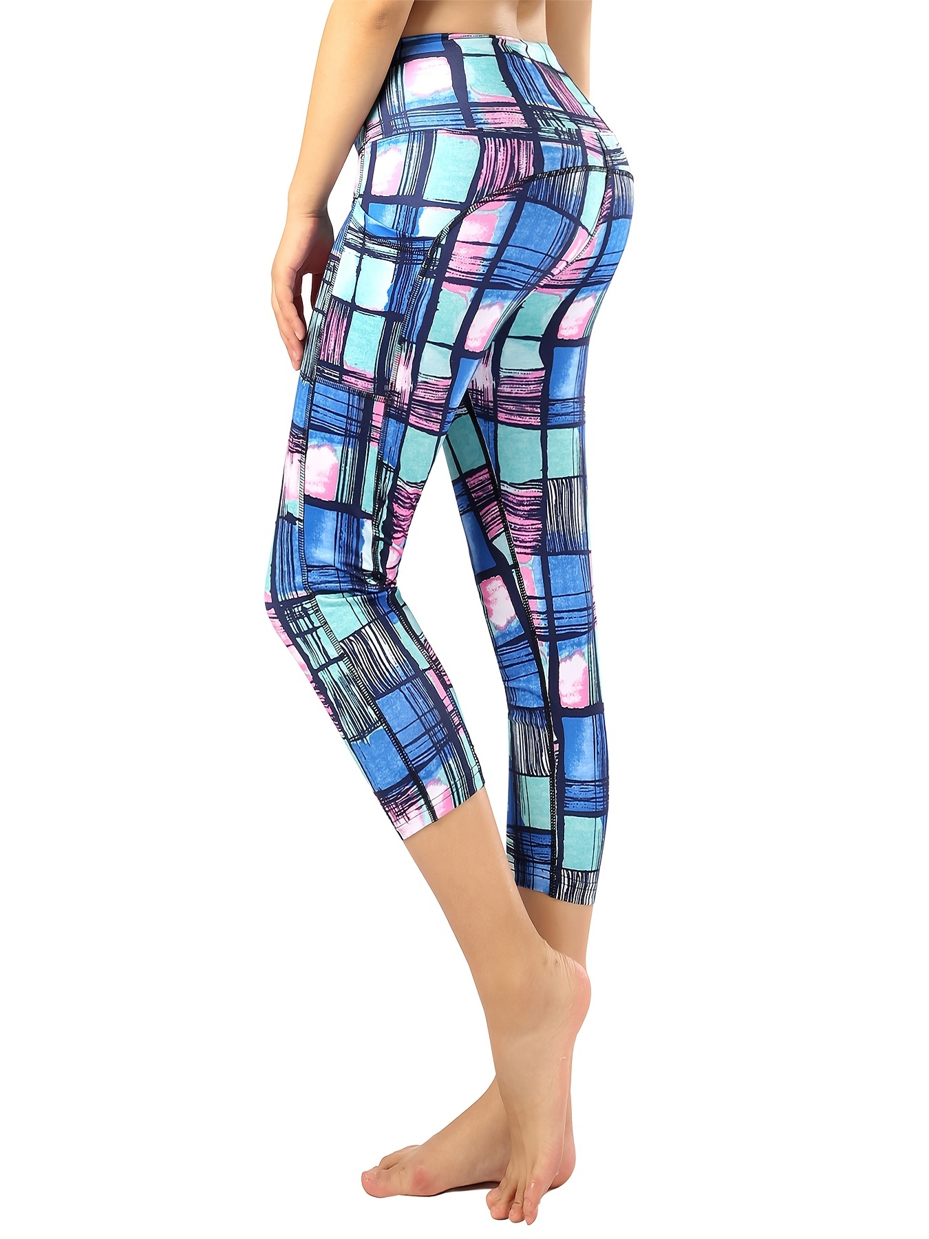 Pantalones de yoga capri con bolsillos para mujer, pantalones de  entrenamiento de cintura alta con bolsillos laterales, elastano, poliéster