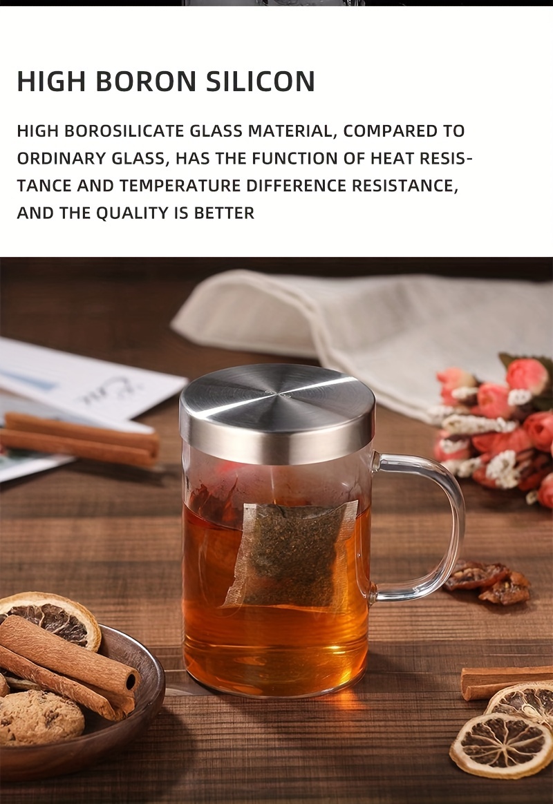 Heat Resistant Tea Mug | Wood Lid, Metal Infuser | Toned Glass