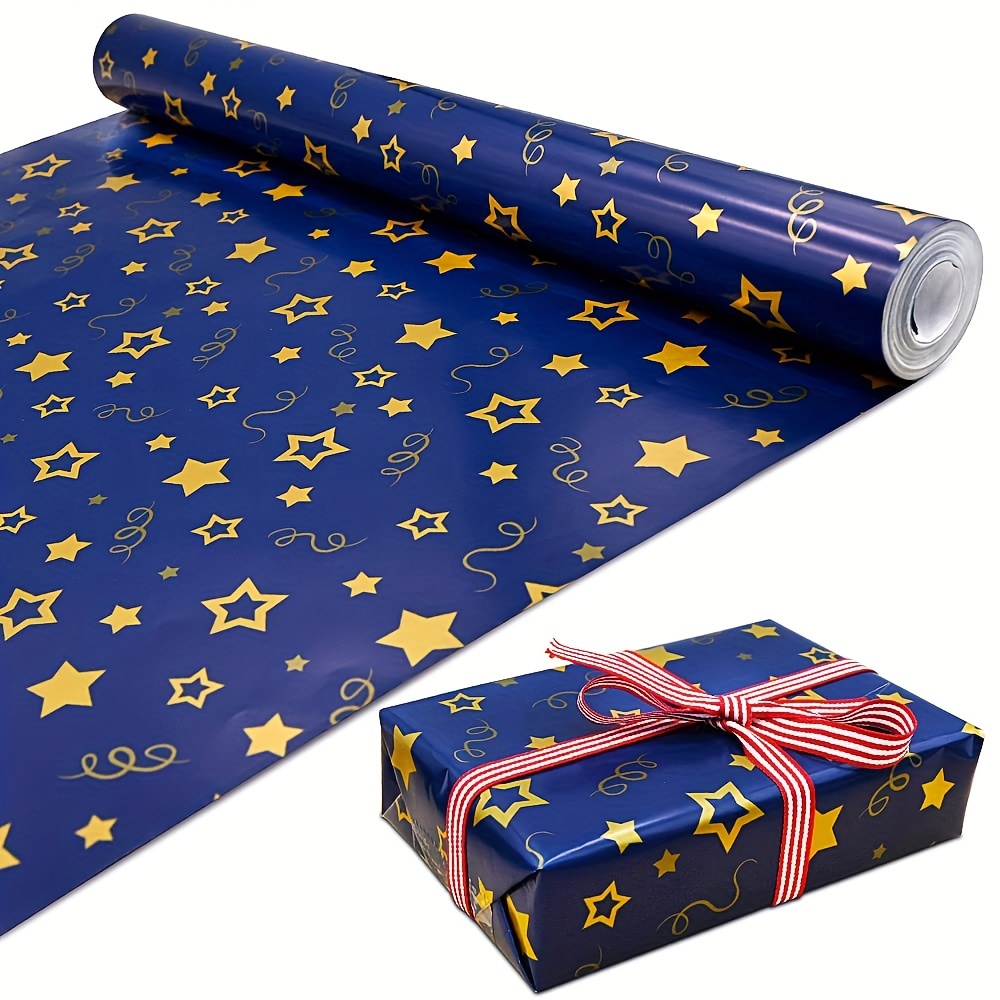 Blue and White Christmas stars and Snowflakes Gift Wrapping Paper Rolls,  1pc