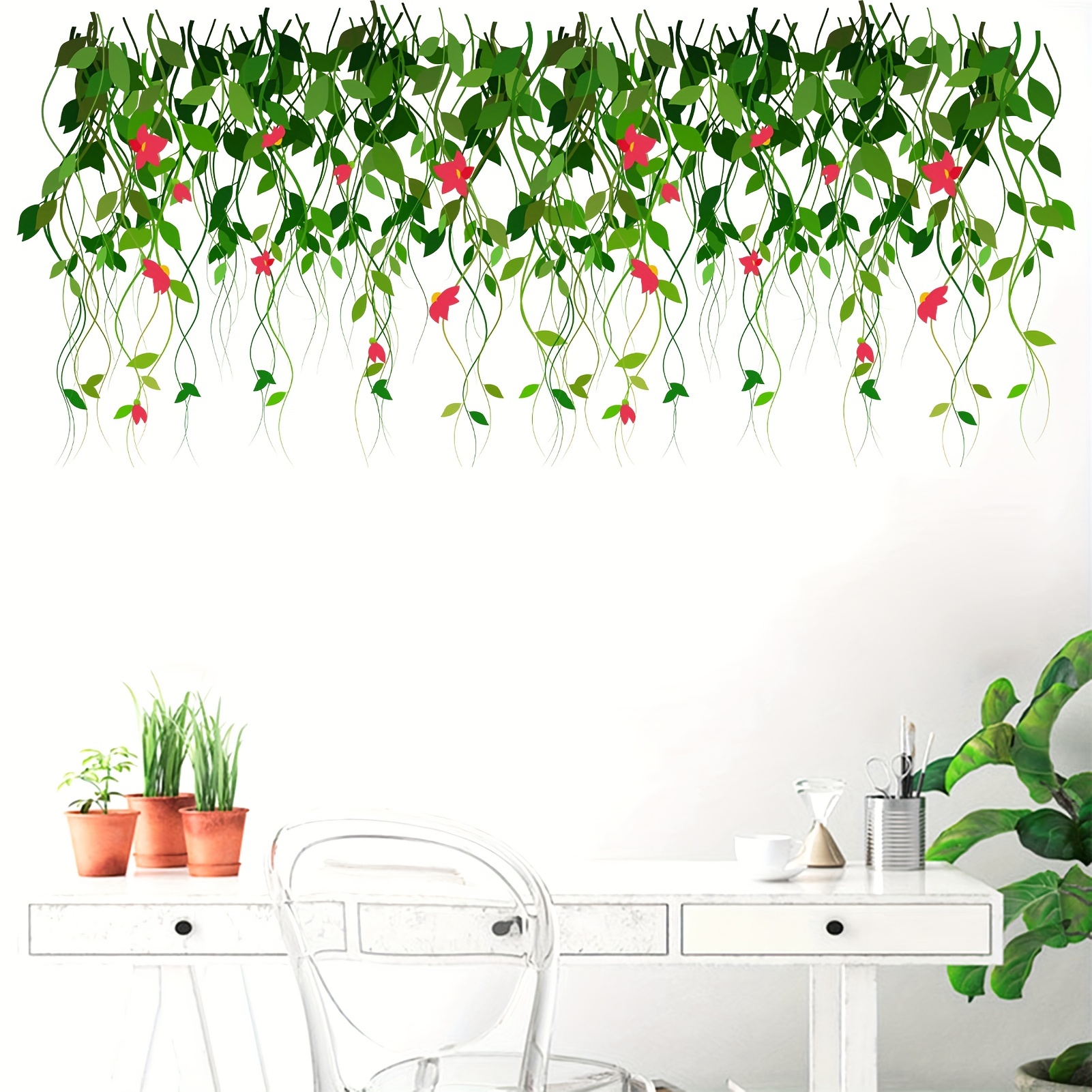 Flowers Plants Wall Stickers, Vinyl Art Removable Floral Decals