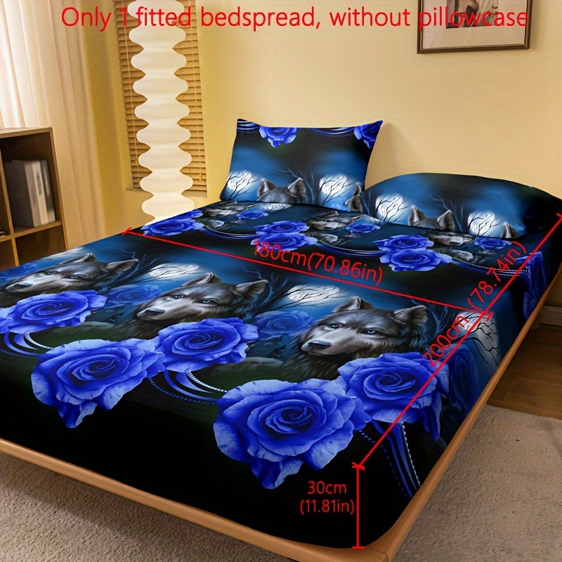 1pc Printed Brushed Bed Skirt, Bedroom And Wolf Pattern Printed Bed Cover, Bedding