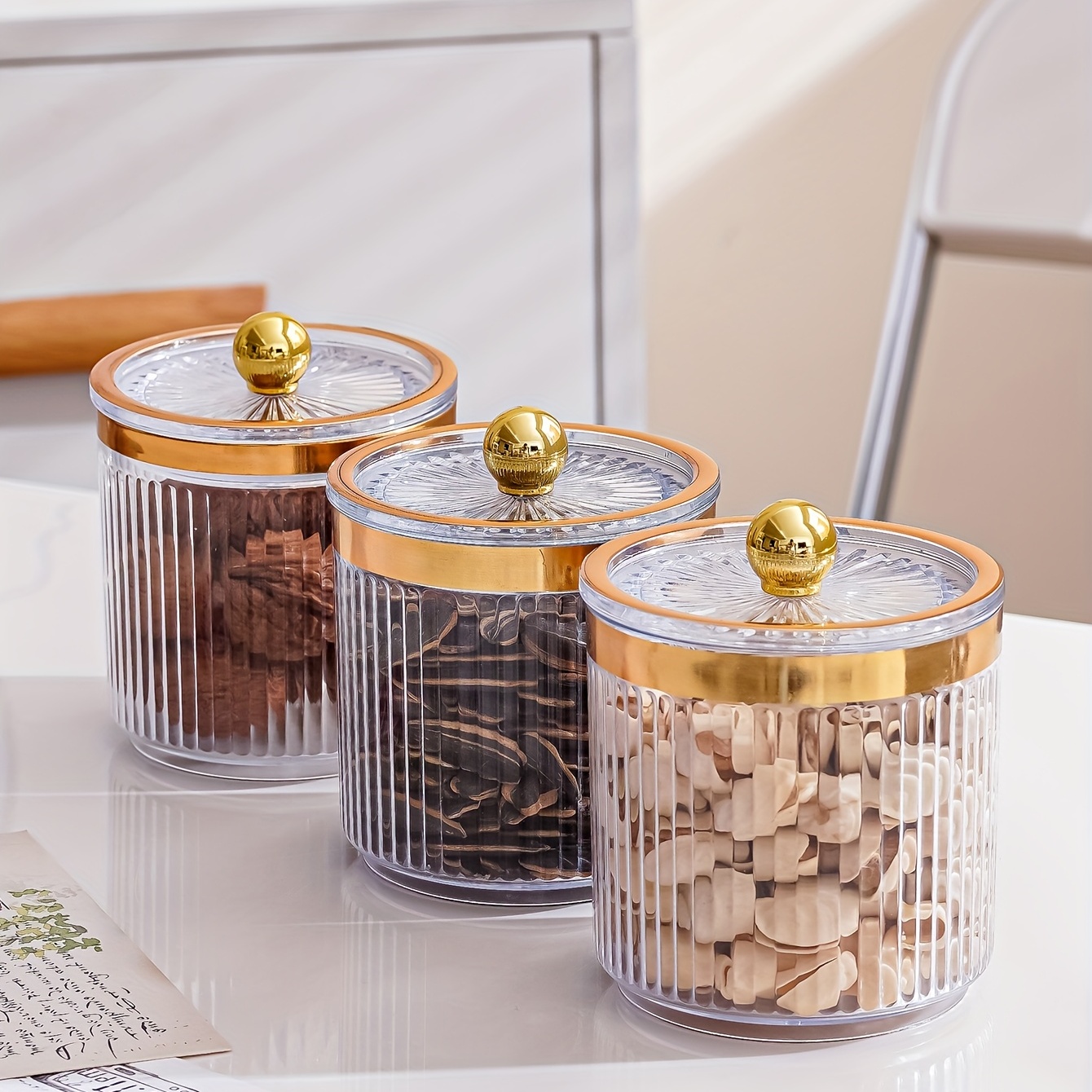 Custom Vertical Stripe Decorative Glass Jar Kitchen Food Spice Glass  Container Storage Jars With Golden Antler Cover - Buy Custom Vertical  Stripe Decorative Glass Jar Kitchen Food Spice Glass Container Storage Jars