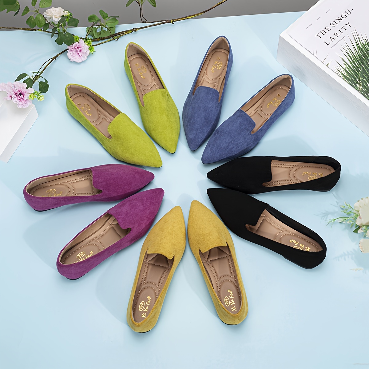 

Women's Solid Color Pointed Toe Flats, Lightweight Slip-on Fabric Shoes With Tpr Sole And Insole For All