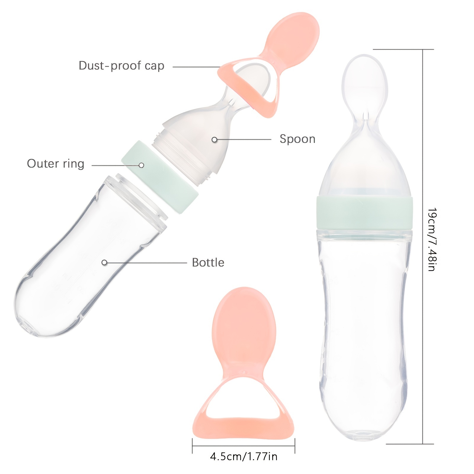 AMERTEER Silicone Baby Food Dispensing Spoon - Squeeze Feeder with Spoon -  Spoon Bottle for Baby - Baby Spoon Feeder Bottle Baby Solid Food Feeder