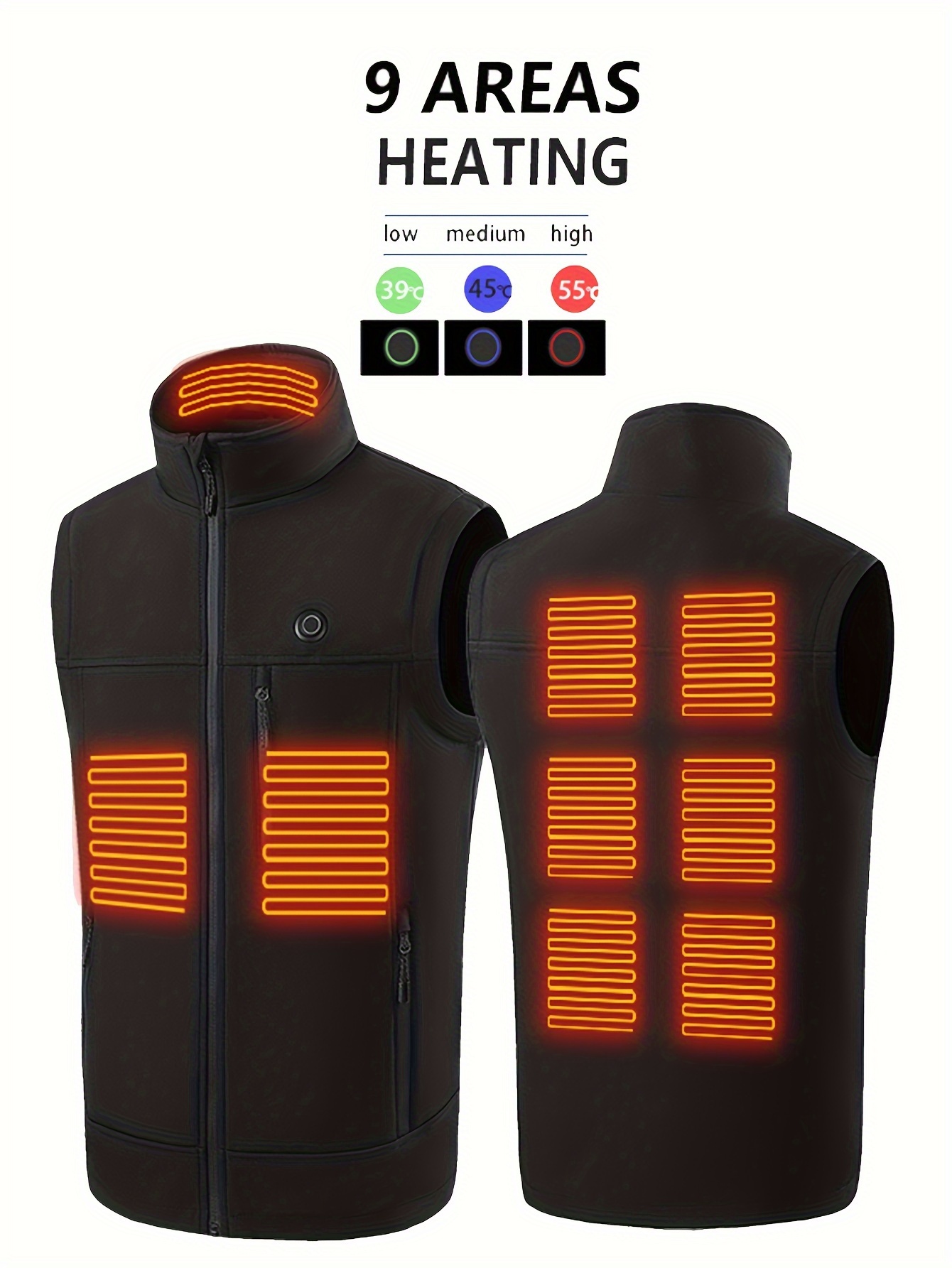Gilet chauffant électrique intelligent unisexe pour homme et femme, col  montant, thermique, USB, vêtements chauds pour Sports de plein air, hiver