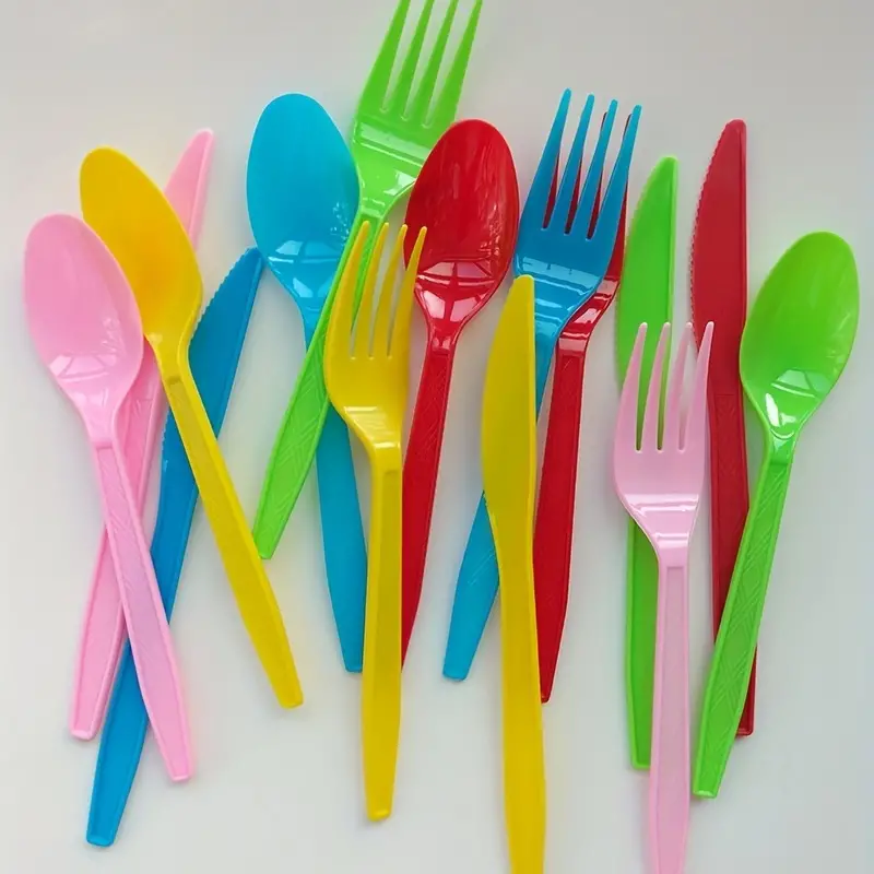 Disposable Plastic Tableware Colored Knives Forks Spoons Set - Temu