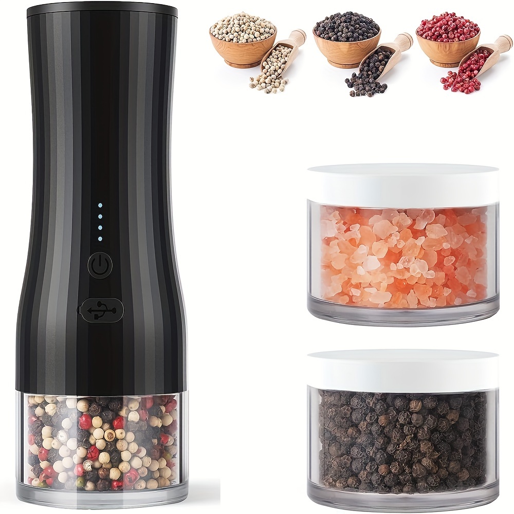 Electric Salt and Pepper Grinder Set - USB Rechargeable, Upgraded Capacity,  Automatic One Hand Operation Salt and Pepper Mill Set with Led Light 