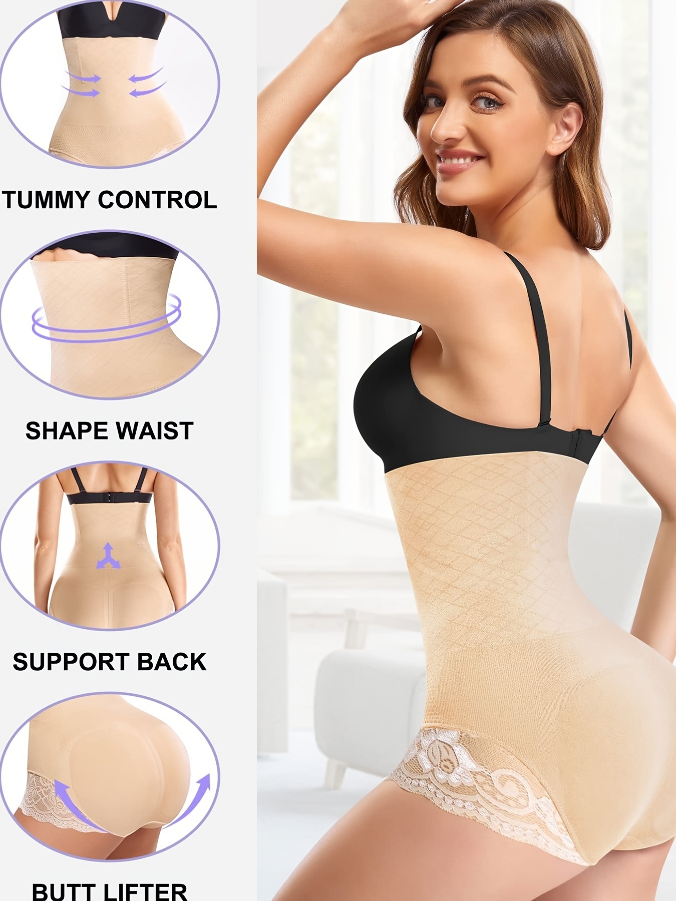 Women Sexy Lace Waist Trainer Butt Lifter Body Shaper Slimming Underwear  High Waist Tummy Control Panties Shapewear (Beige, S) at  Women's  Clothing store