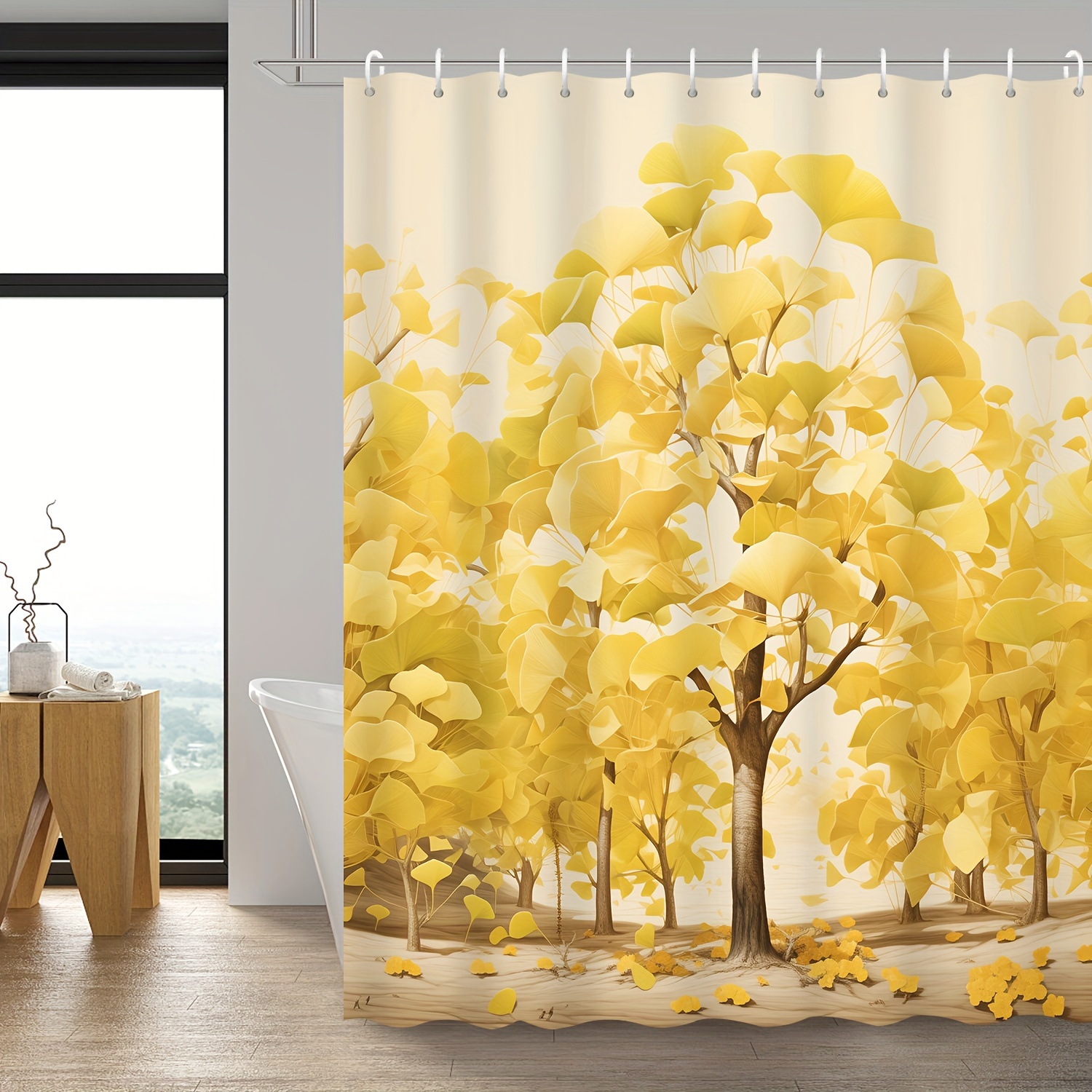 Ginkgo Leaf Print Shower Curtain Waterproof Shower Curtain - Temu