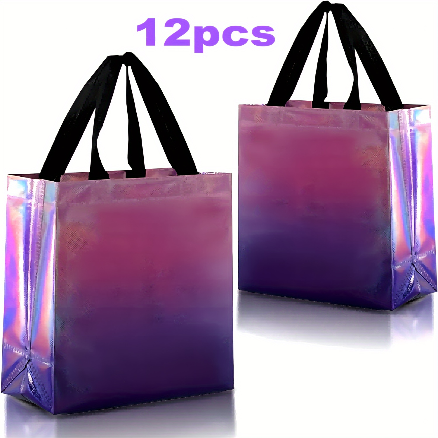

12pcs Rise Gradient Gift Bags, Purple Reusable Gift Bags Medium Size With Iridescent Finish, Colorful Party Favor Bags With Handles Birthday Bags, Goodie Bags, 8x4x10in For Shops