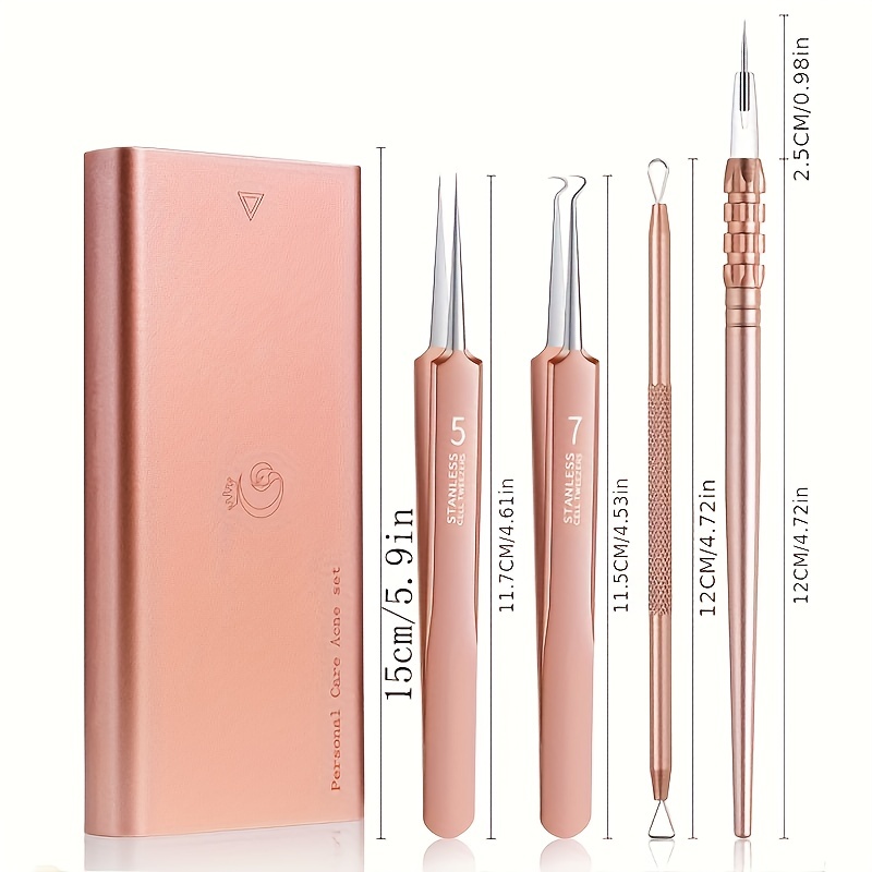 6pcs Blackhead Remover Kit, Stainless Steel, Portable Case, Remove Pimples Acne