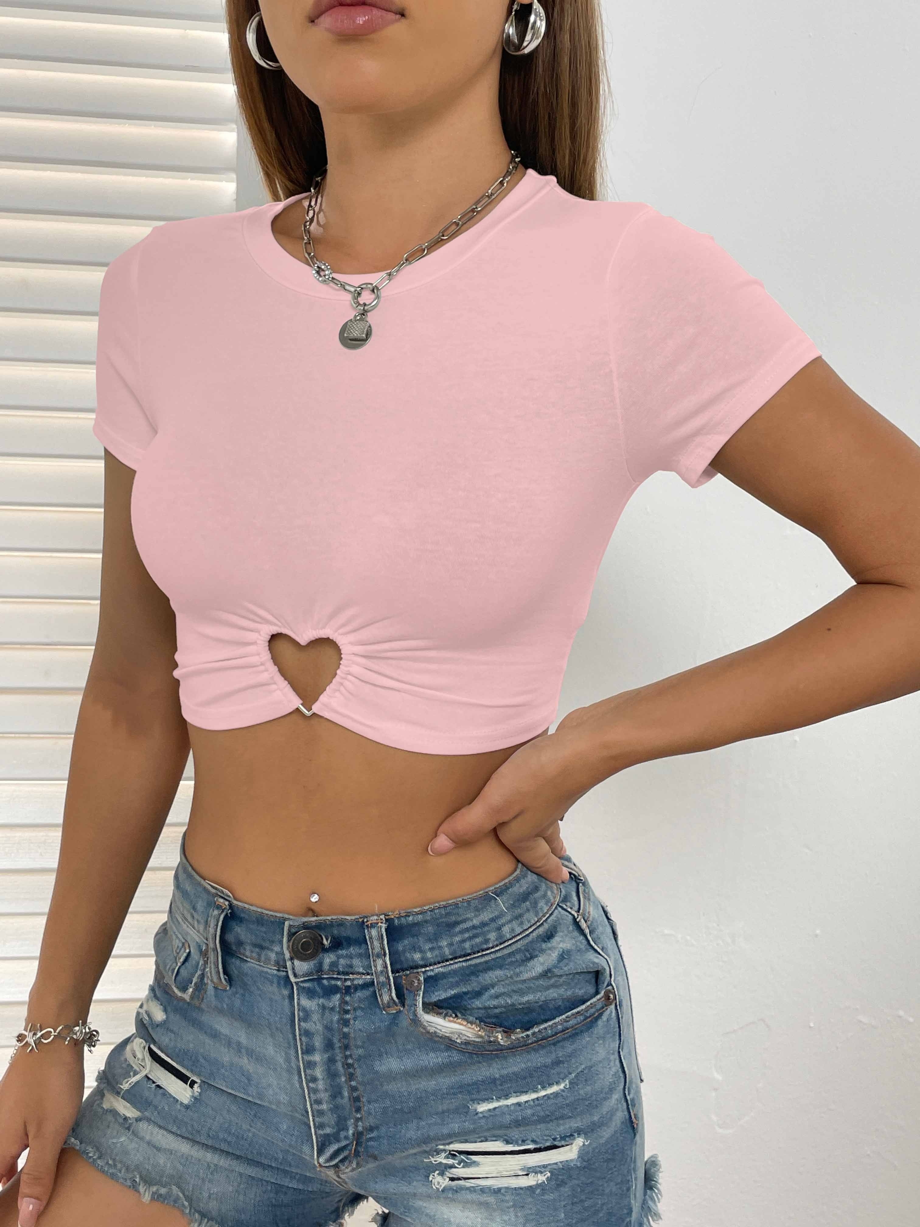V-Neck Collared Heart-Print Cropped Knit Halter Top