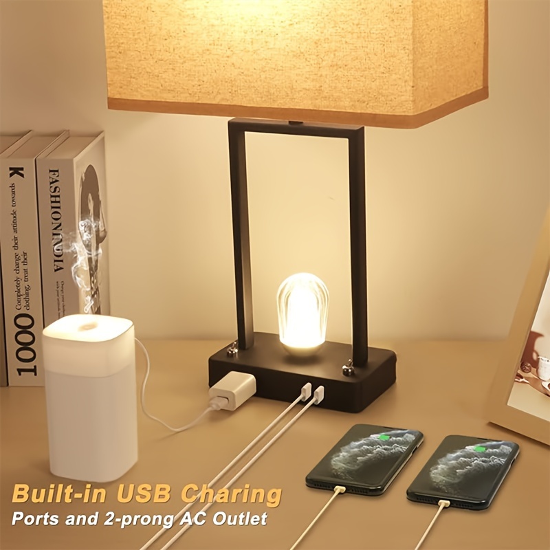 Bedside Lamp With Nightlight - Bedroom Lamp With Dual Usb Charging