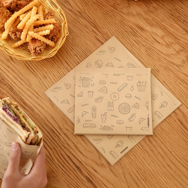 50 piezas de papel desechable para envasado de alimentos, papel de aceite  de papas de hamburguesa de pan sándwich a prueba de grasa