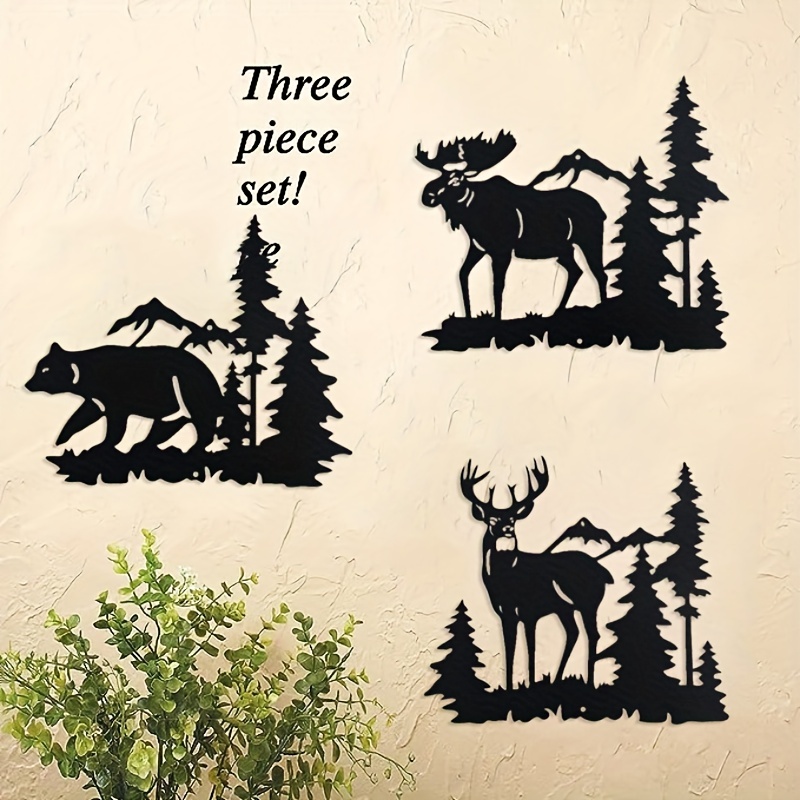 Wild Animal Wall Hanging Decor Deer Bear In The Forest Pine - Temu