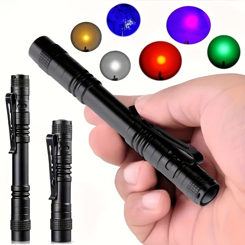 Mini linterna con clip para bolígrafo, linterna LED, funciona con pilas,  resistente al agua (C)