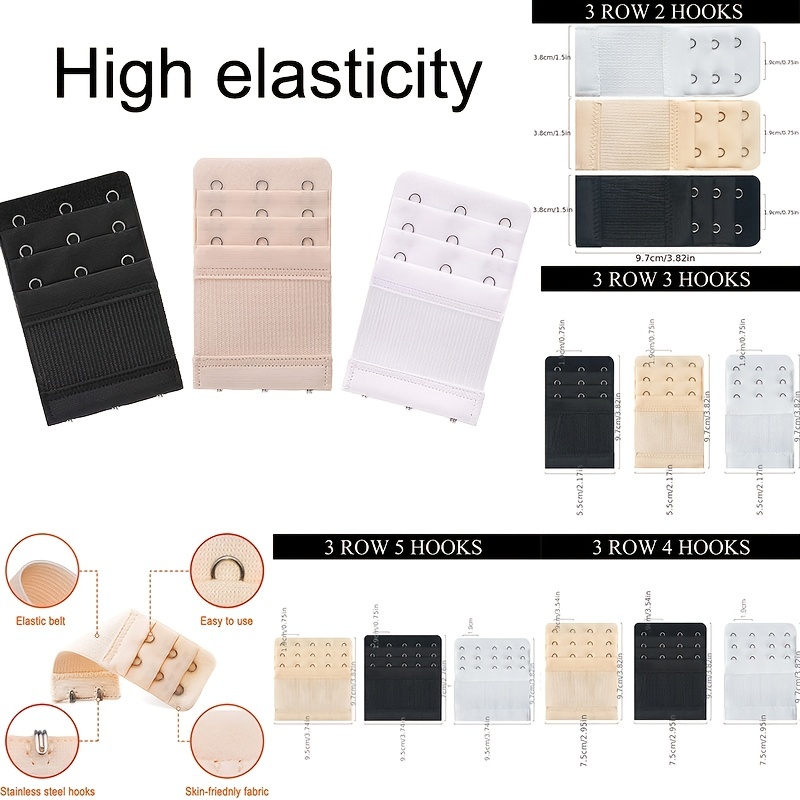 9 PCS Women Ladies Girls 3 Row 3 Hooks Elastic Bra Lingerie Underwear  Adjustable Extender Hook Black White and Skin Color