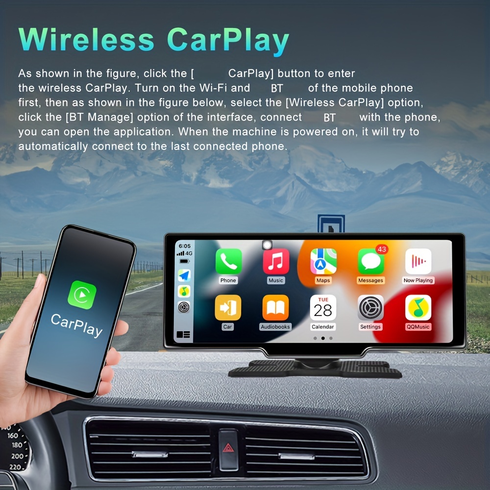 Estéreo Coche Portátil Wireless Carplay android Auto - Temu