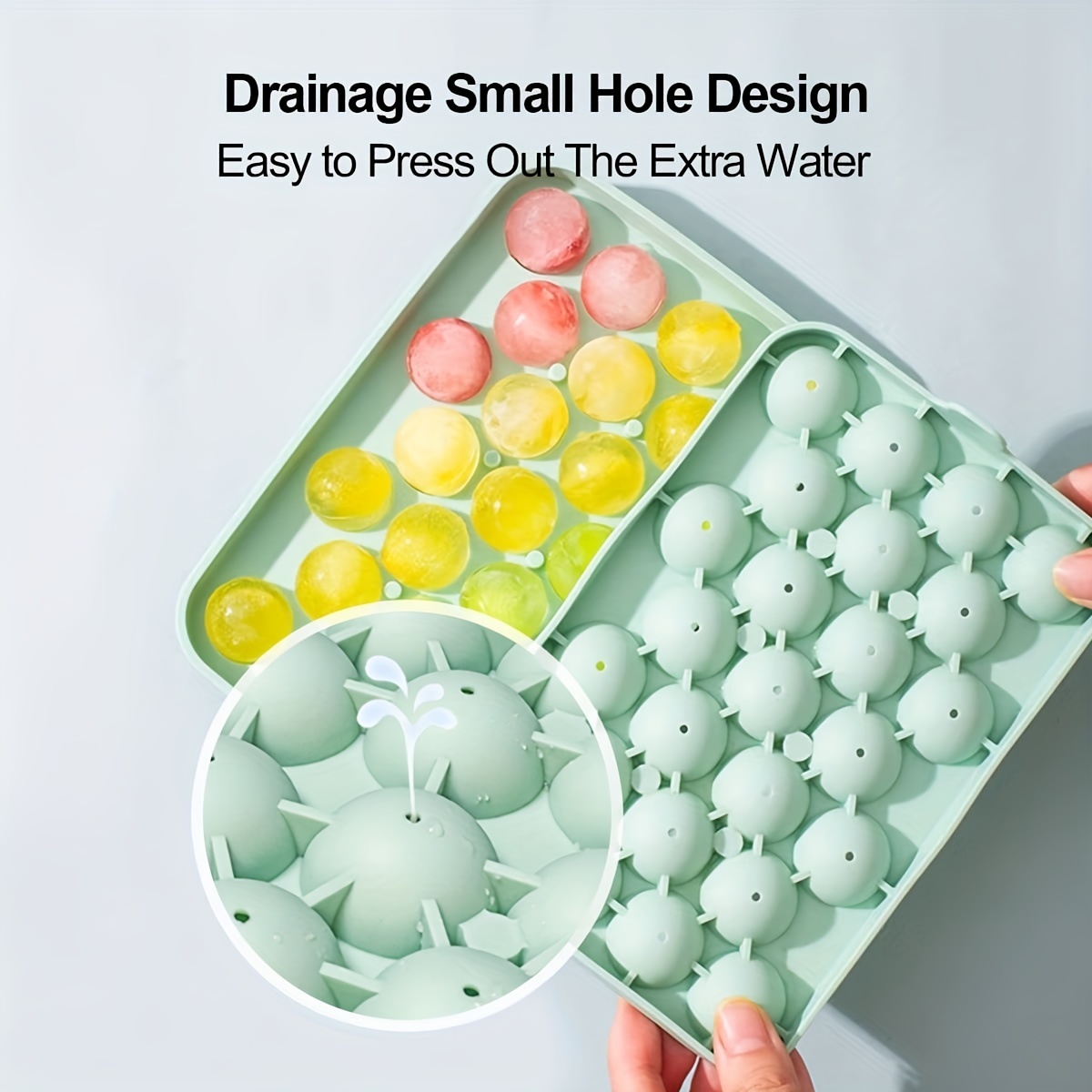 14 Holes Small Round Ice Cube Tray Sphere Ice Ball Maker Silicone Mold with  Lid