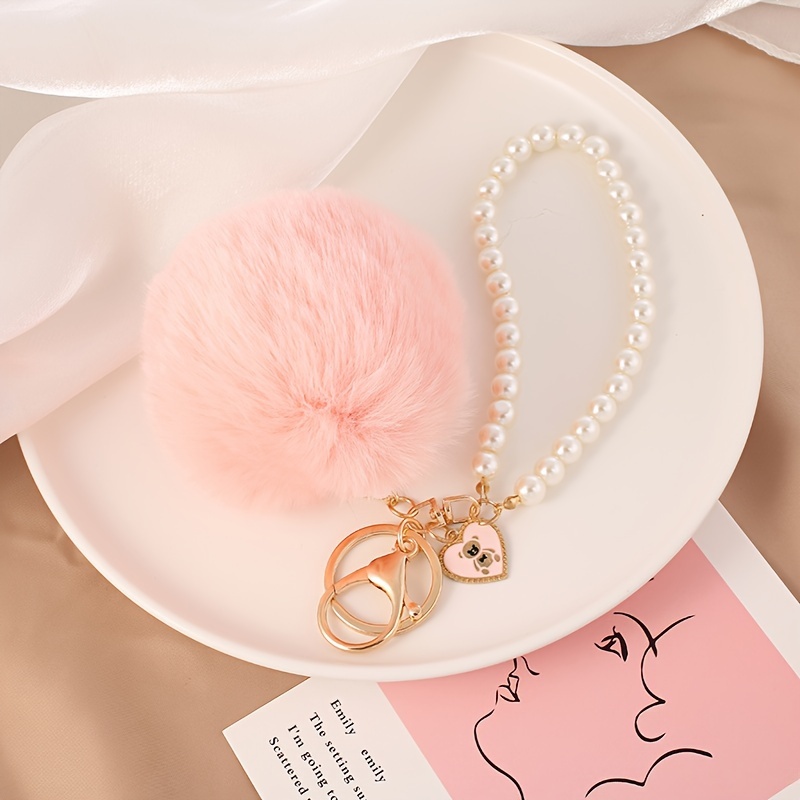 Gold Bear Puff Ball Keychain Set