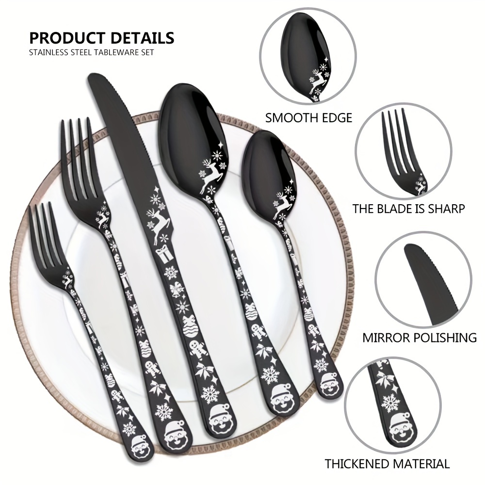 Christmas Black Stainless Steel Cutlery Silverware Pattern - Temu