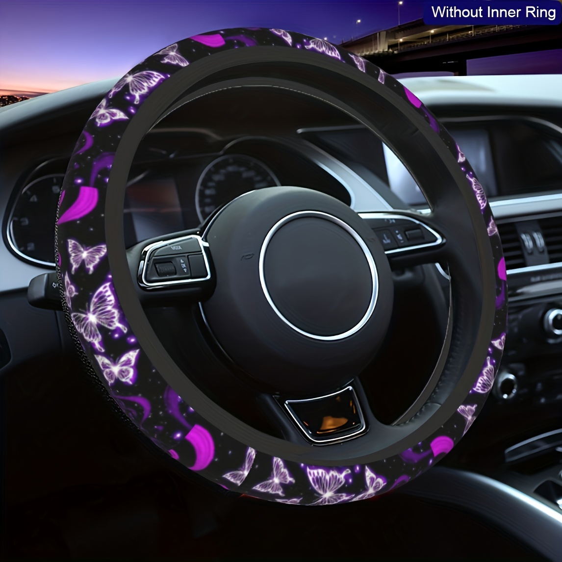 

1pc Purple Butterfly Car Steering Wheel Cover - Universal 15 Inch Anti-slip Car Steering Wheel Protector Cover For Women, Car Interior Accessories