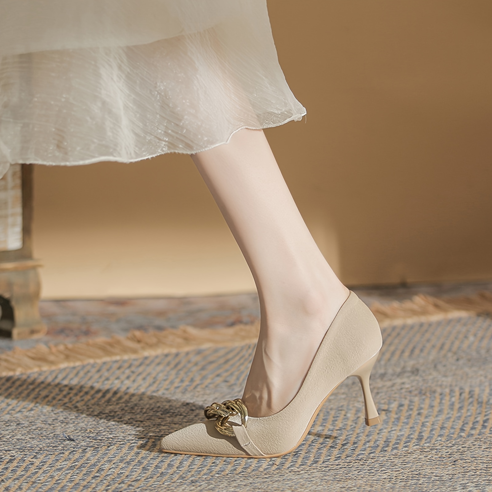 Women's Chain Decor High Heels Slip-on Stiletto Pumps