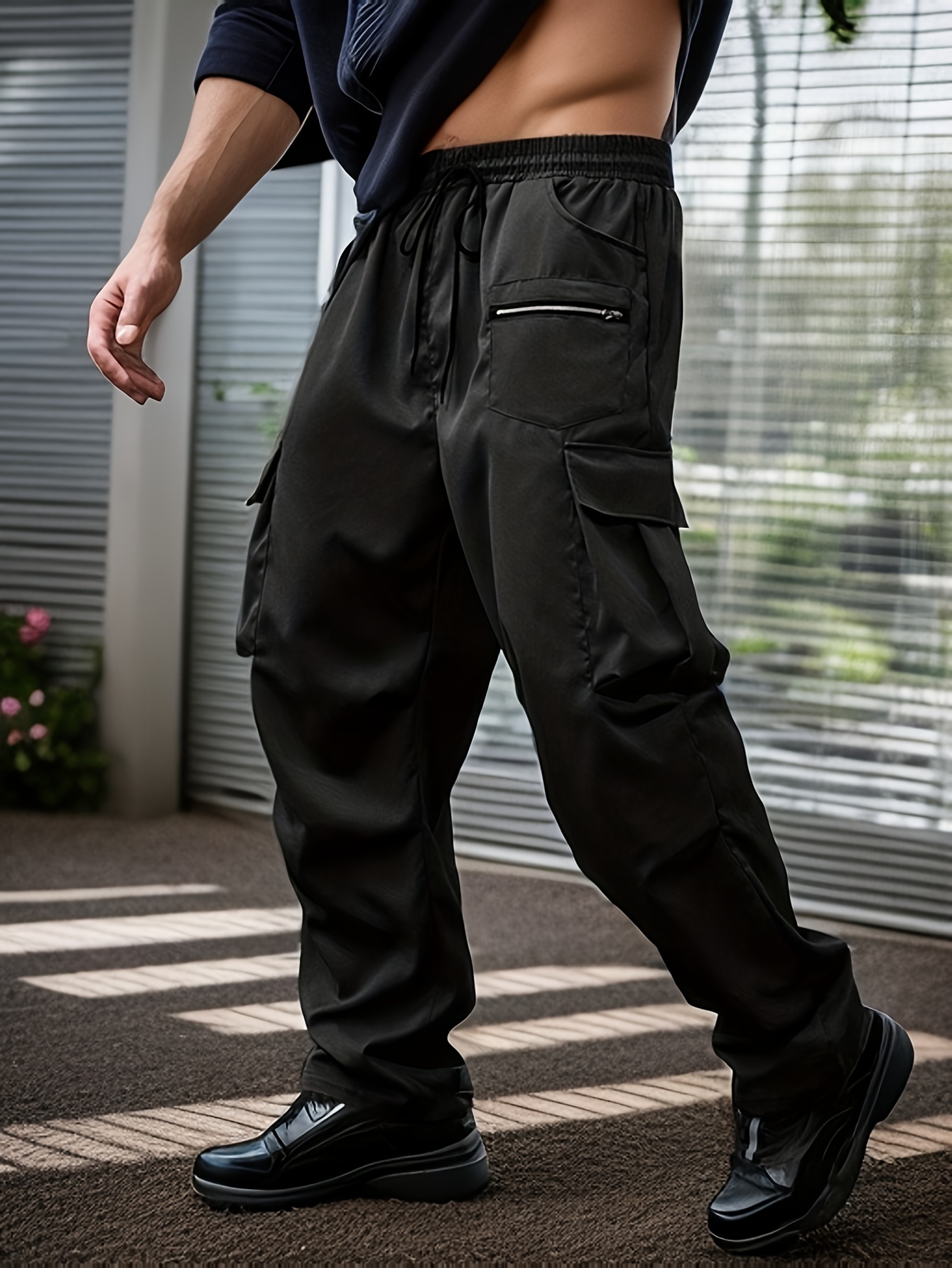 Plus Size Men's Casual Long Pants Drawstring Solid Trousers - Temu