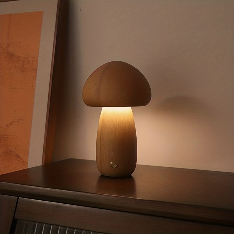 Led Creative Mushroom Table Lamp Wood Desk Lamp Bedroom - Temu