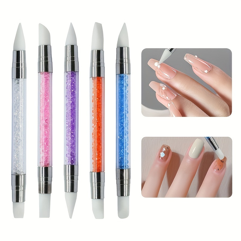Nail Art Sculpture Pen, Dual Tipped Silicone Nail Tool, Artificial  Rhinestone Nail Polish Carving Pen, Rubber Tip Nail Brushes
