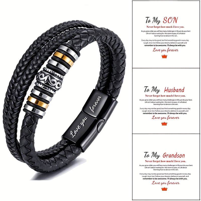  To My Son I Will Always Be With You Double Row Bracelet  Personalized Inspirational Bracelets for Men Braided Leather Bracelets  Magnetic Closure Gift for Son (2pcs): Clothing, Shoes & Jewelry