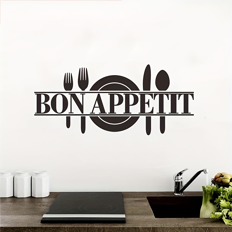 1pc Kitchen Decor Wall Sticker Black Bon Appetit Vinyl Wall - Temu