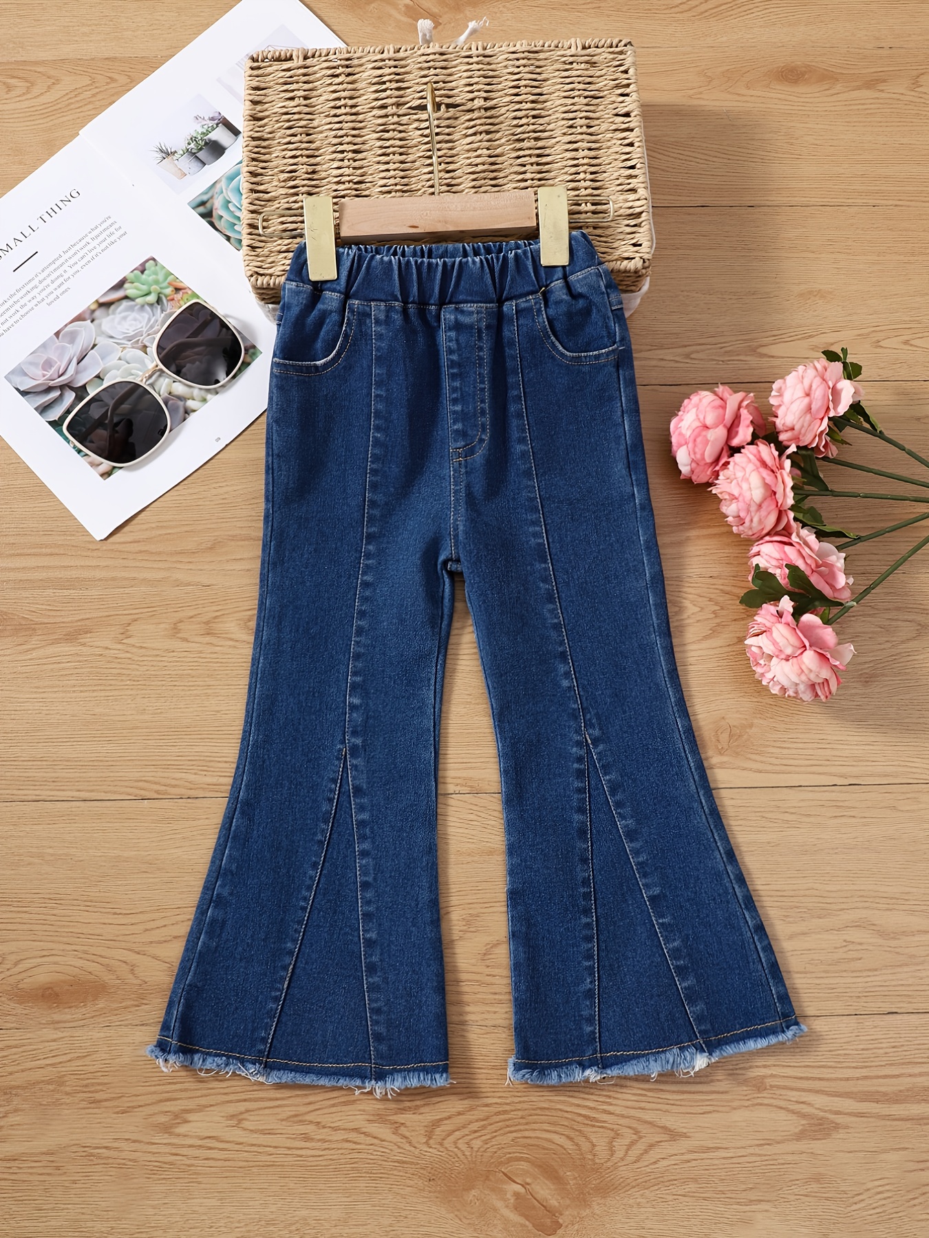Girls' Casual Jeans Hem Vintage Style D string Waist - Temu