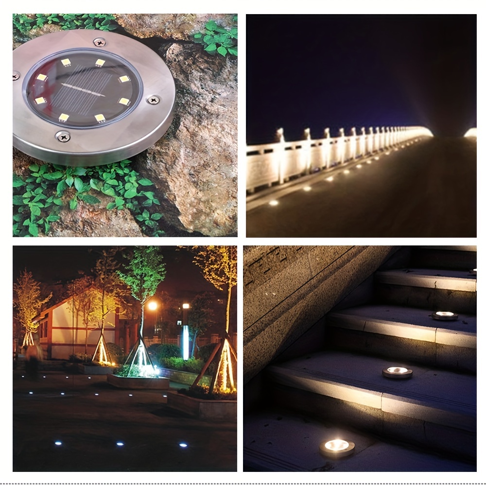 8/12x Luces Solares Para Piso Tierra Luz 8 Led De Disco Para Jardin Patio  Camino