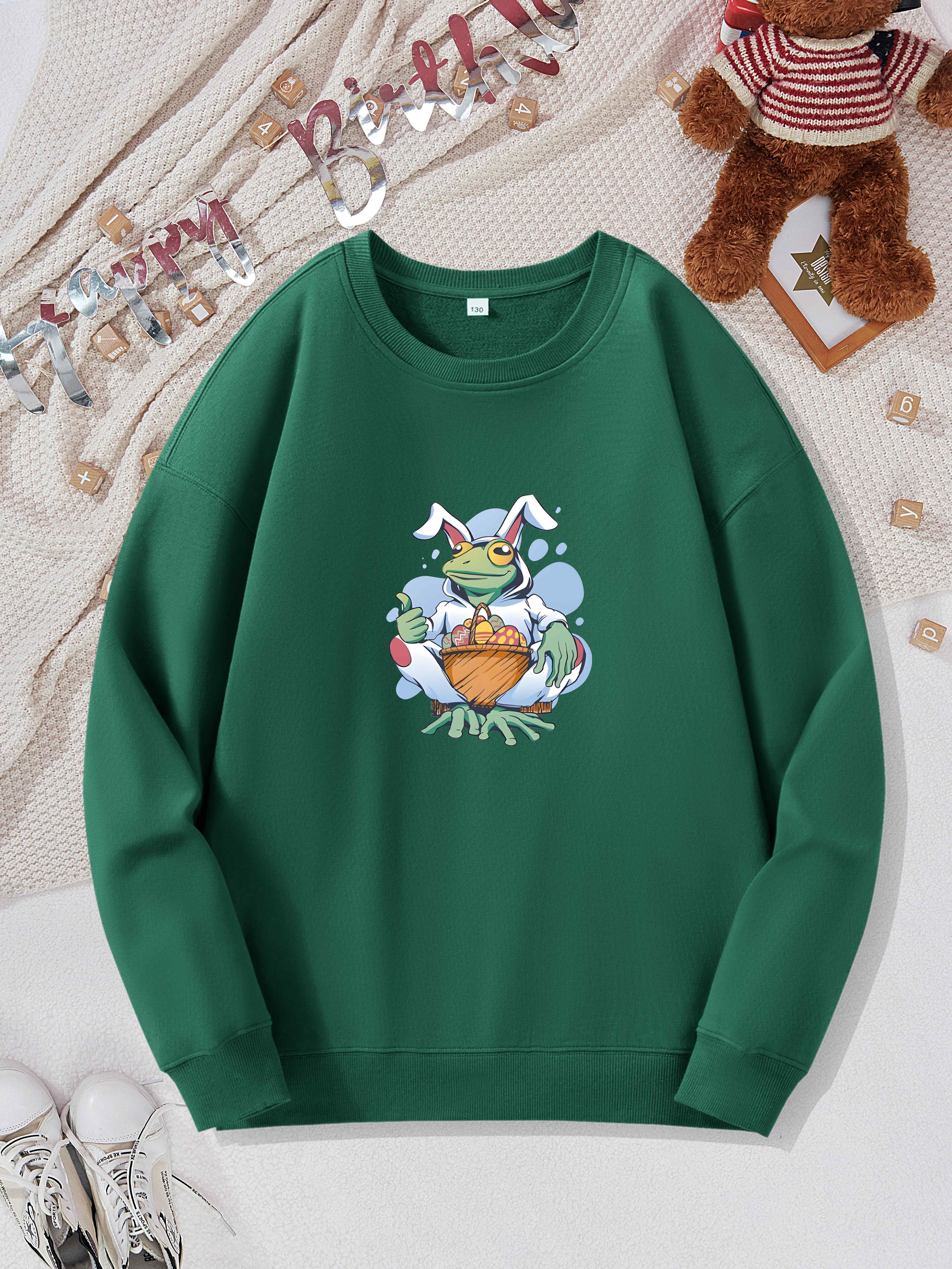 Easter Cartoon Frog Eggs Print Boys Casual Creative Pullover - Temu United  Kingdom